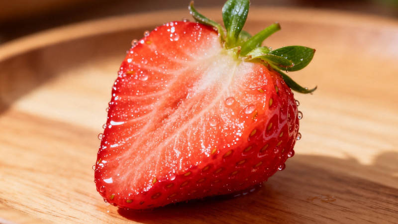 鲜红草莓切面特写图片