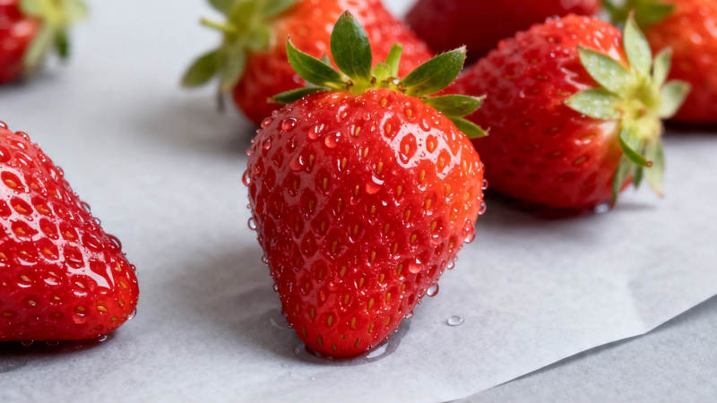 鲜红草莓带水珠 诱人欲滴图片