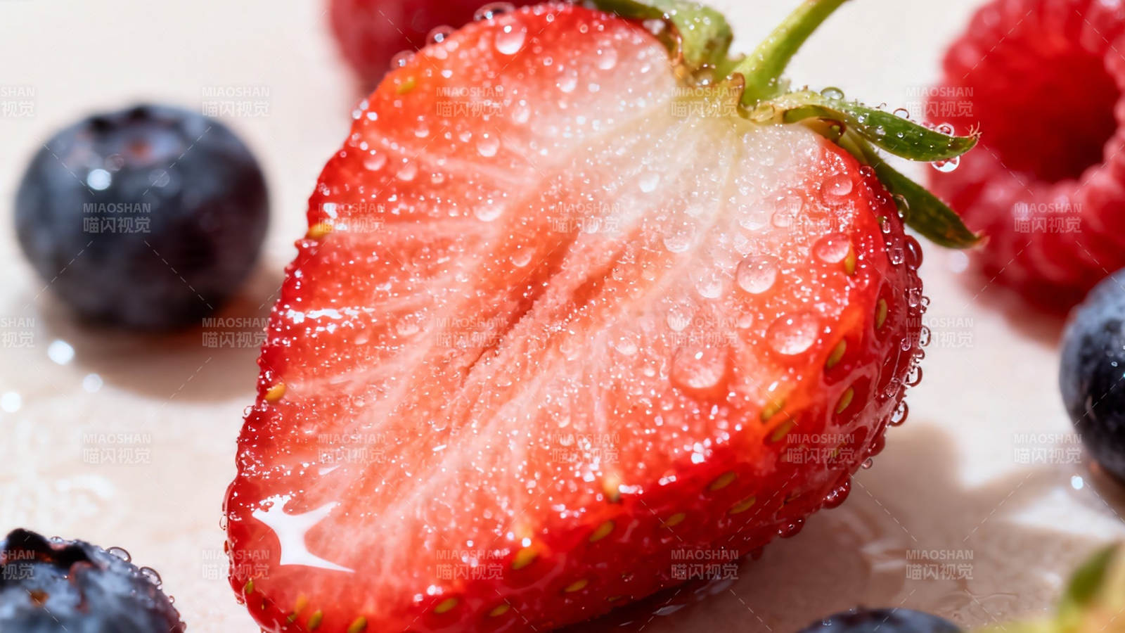 草莓蓝莓覆盆子 鲜果水珠诱人图片