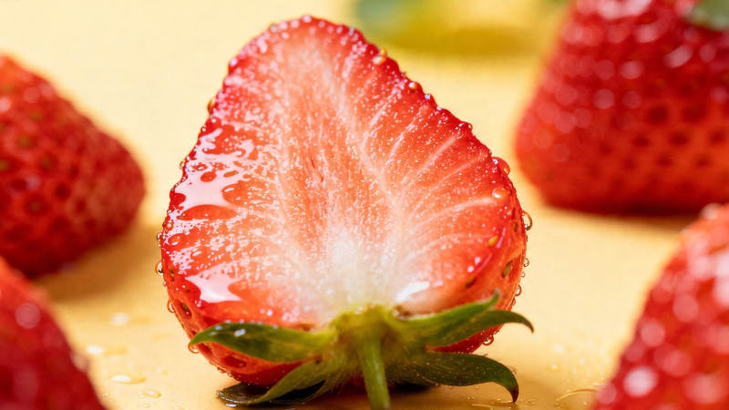 鲜红草莓切面特写图片