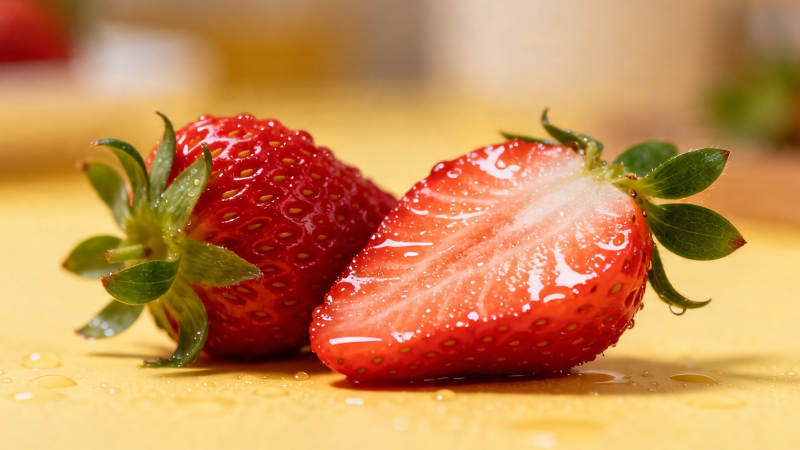 鲜红草莓 切半露汁水图片