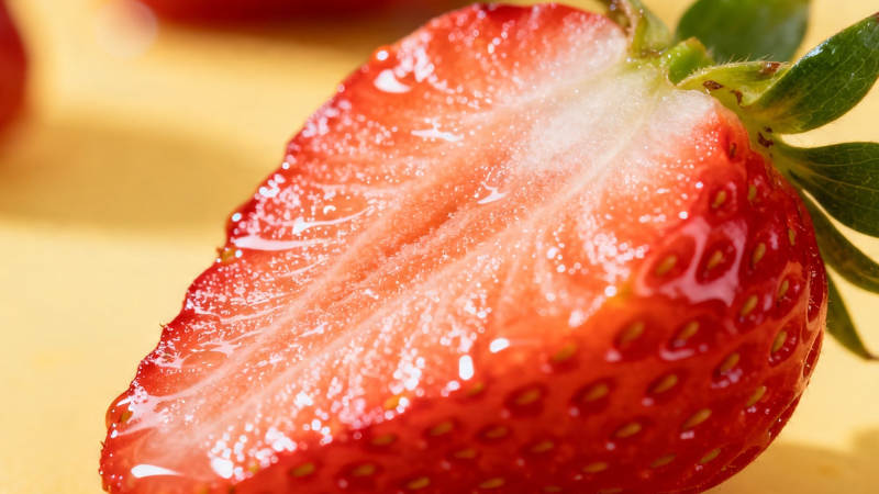 鲜红草莓切面特写图片