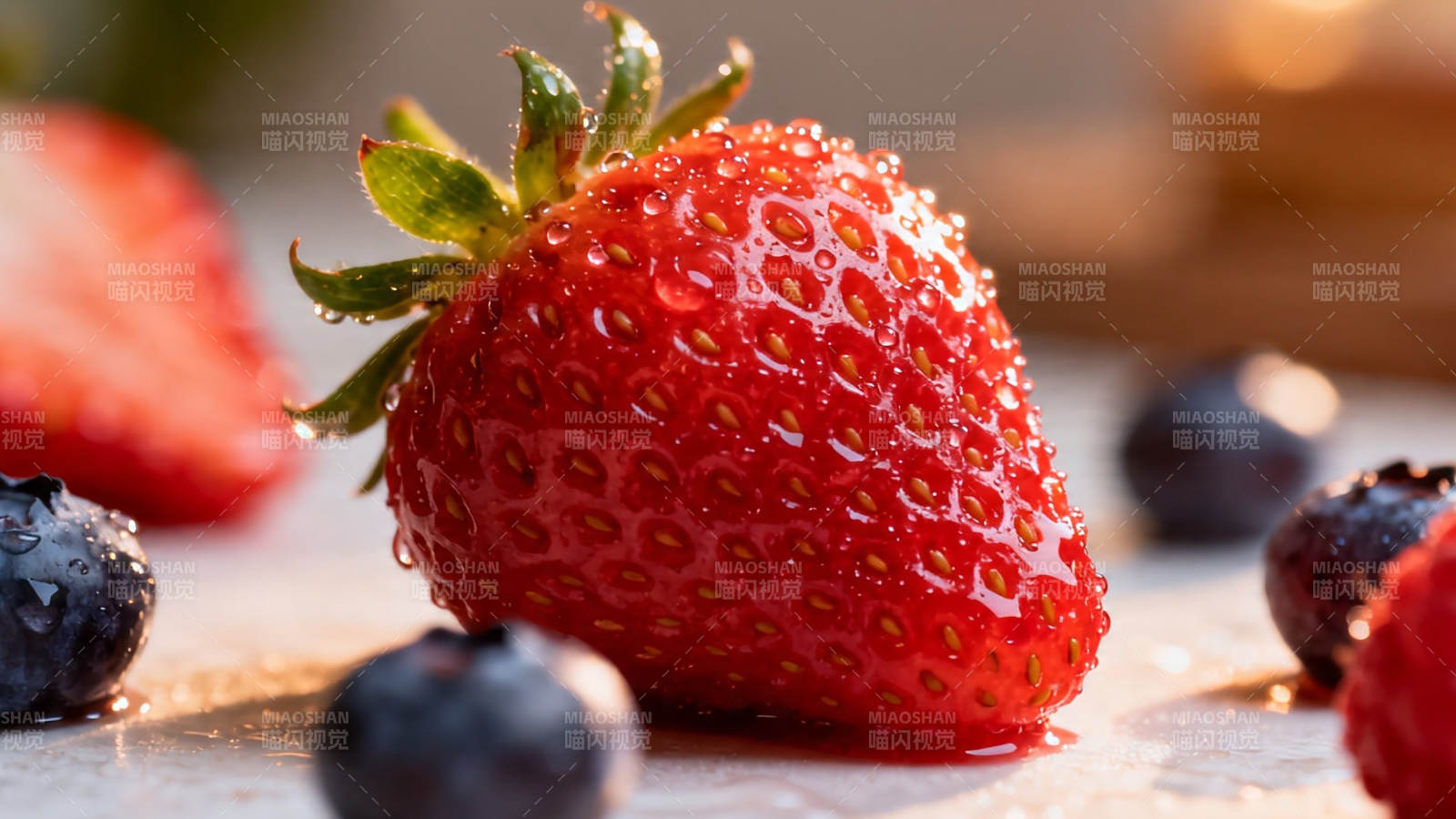 草莓蓝莓 鲜甜欲滴图片