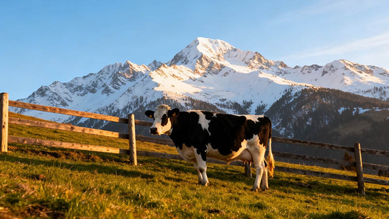雪山下的奶牛图片