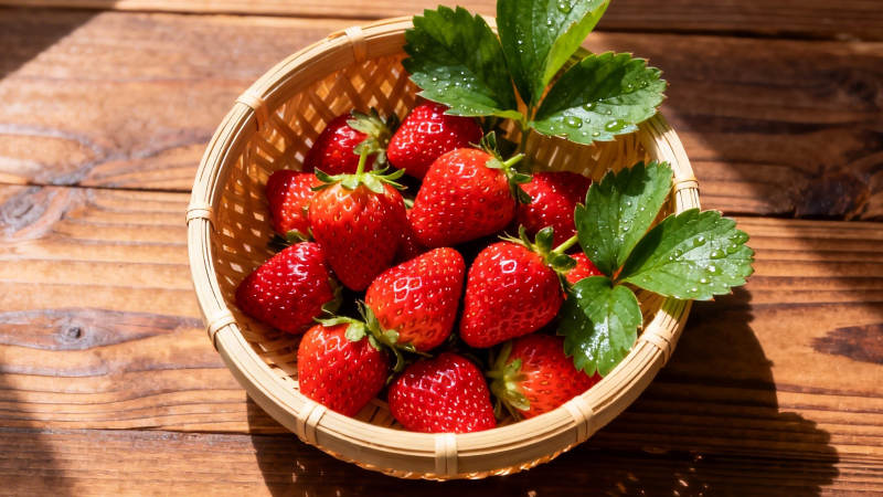 竹篮草莓 阳光鲜甜图片