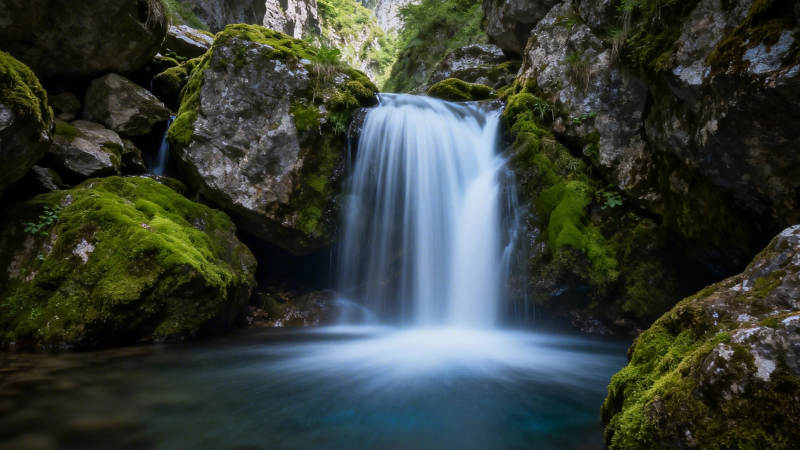 苔石幽涧 飞瀑如练图片