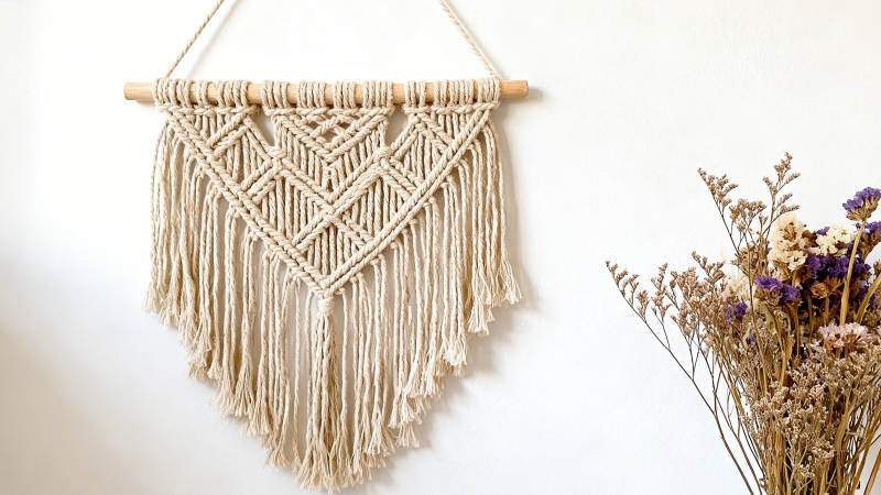 棉绳编织挂饰配干花图片