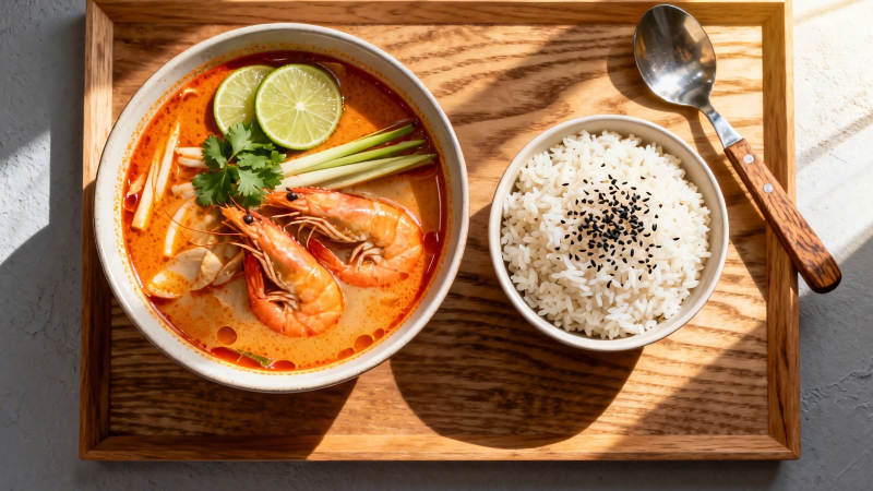 泰式冬阴功汤配米饭图片