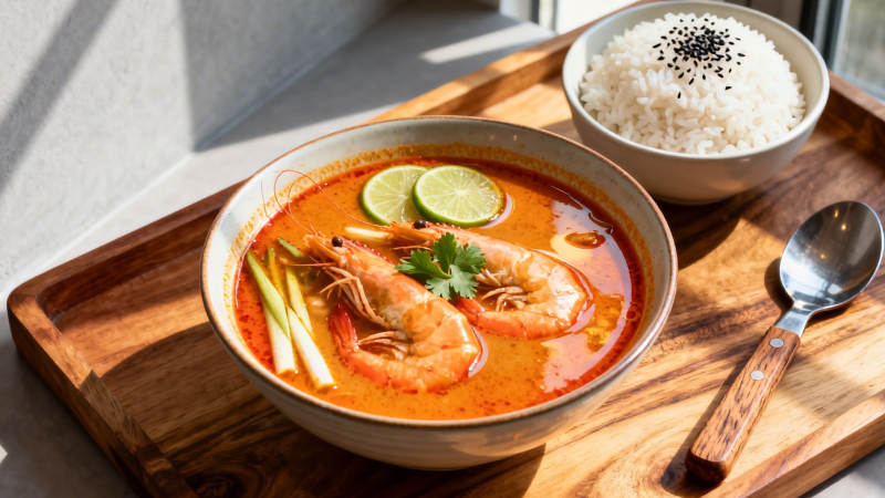 泰式冬阴功汤配白米饭图片