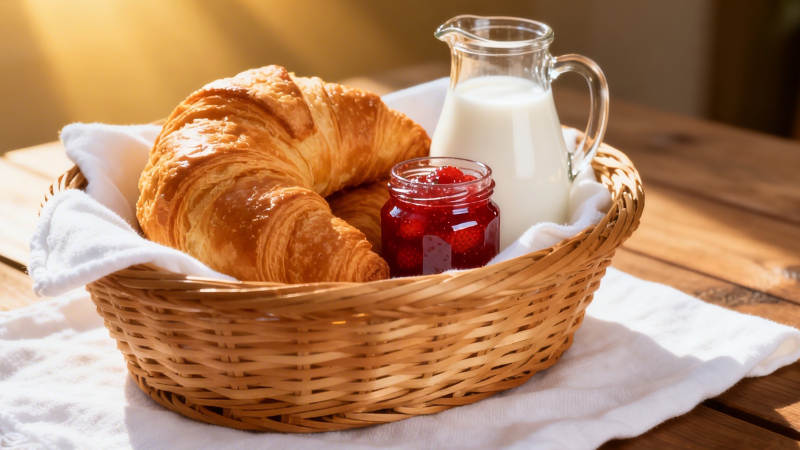 晨光早餐 羊角包配果酱牛奶图片