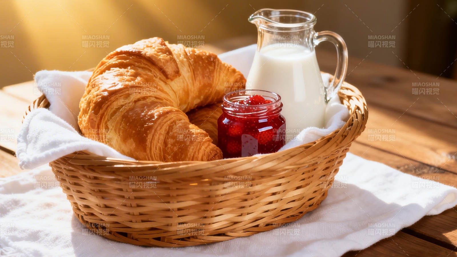 晨光早餐 羊角包配果酱牛奶图片