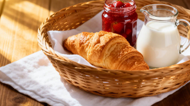 晨光早餐 羊角包配果酱牛奶图片