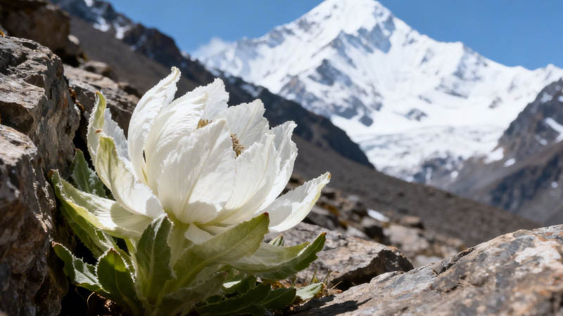 雪莲绽放 雪山为伴图片