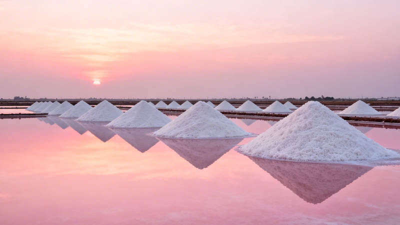 盐田夕照 粉霞映雪堆图片