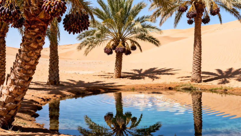 沙漠绿洲 椰影映清泉图片