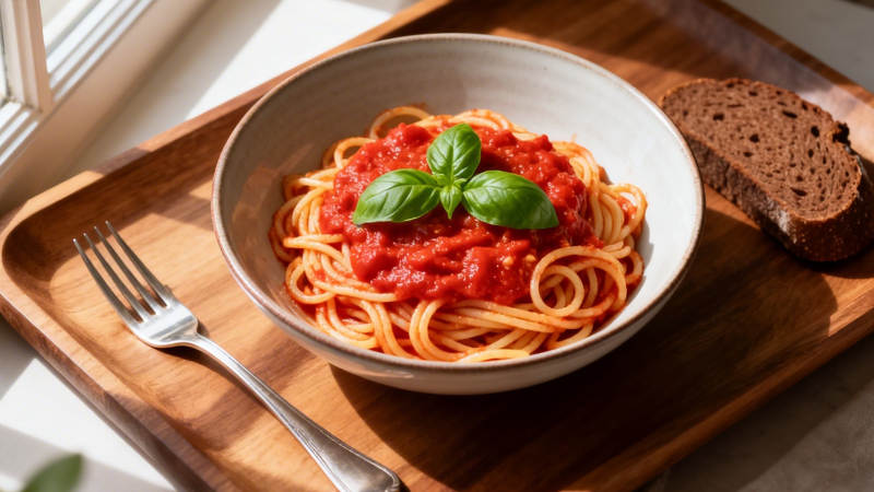 意面配罗勒 阳光早餐盘图片