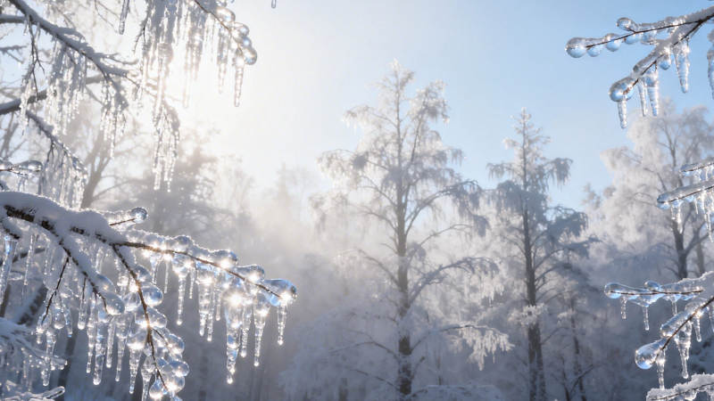 冰挂晨光 雪林静谧美图片