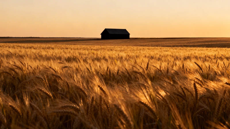 麦田夕阳 孤屋静立图片