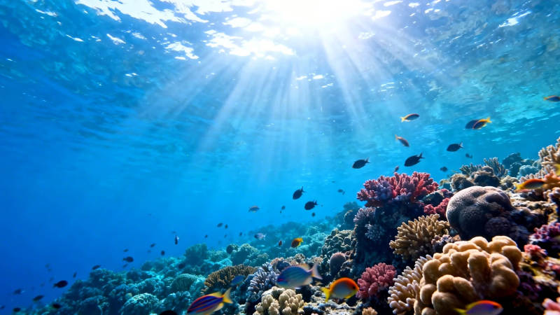 阳光穿透海底珊瑚世界图片