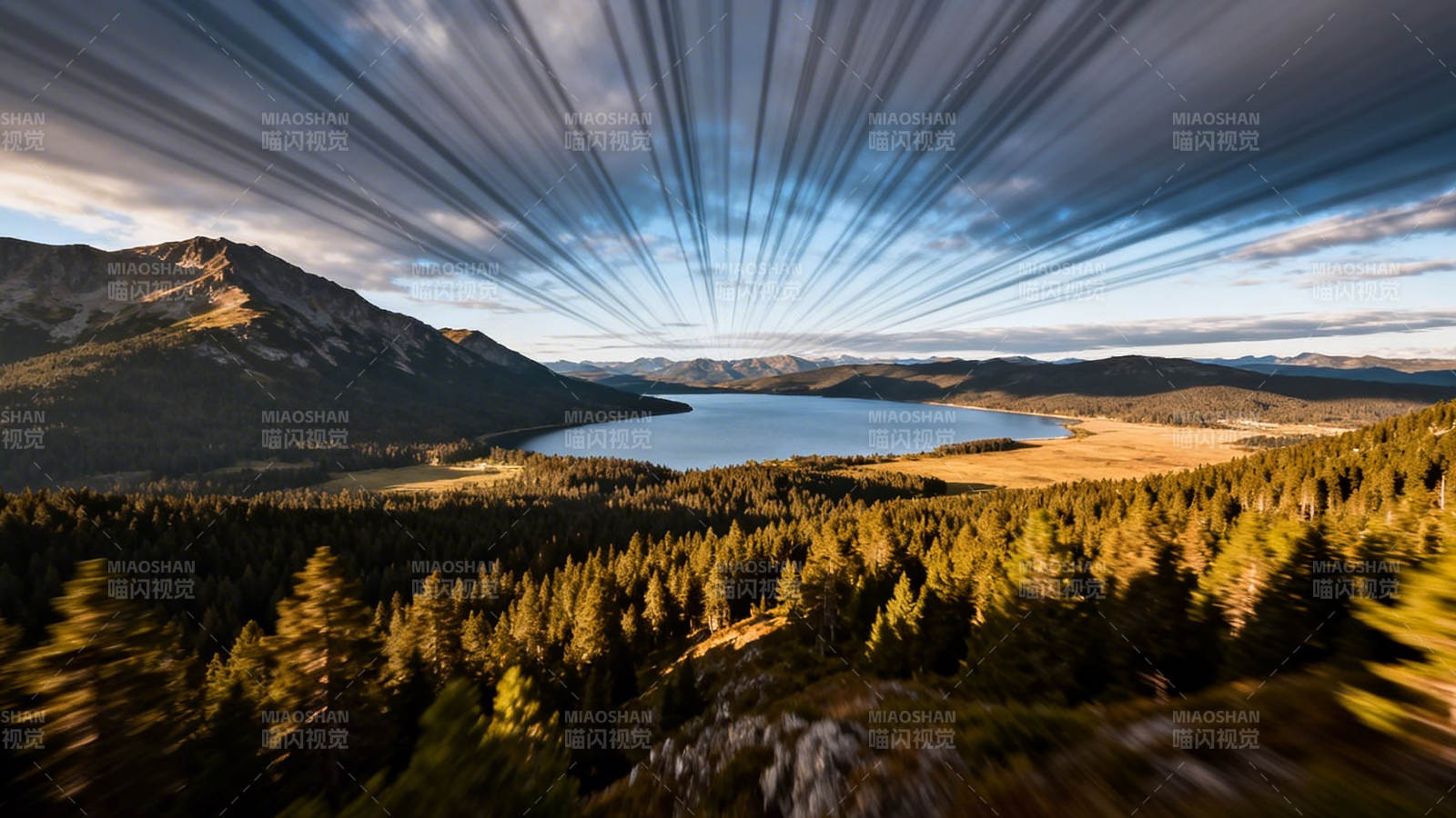 山湖晨光 云 ray 放射奇观图片
