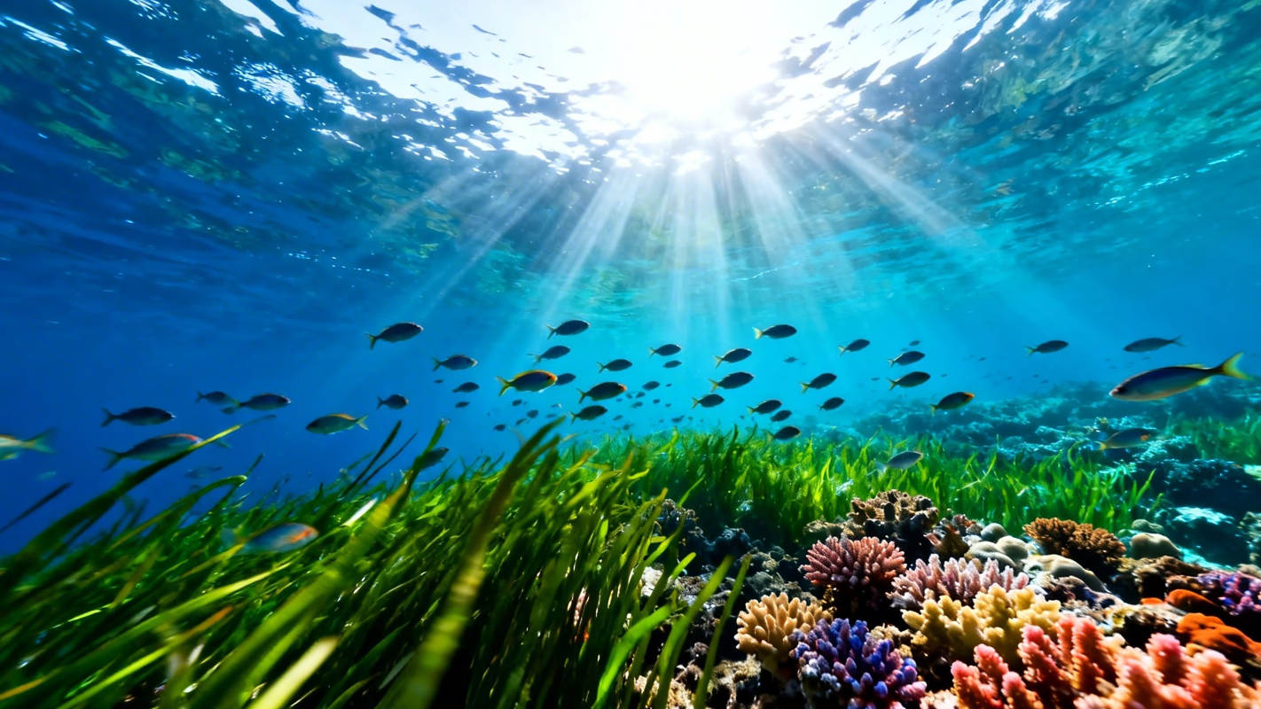 阳光海底世界 鱼群珊瑚共舞图片