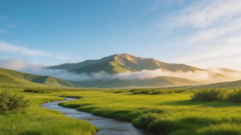 青山绿水 晨雾绕峰流图片