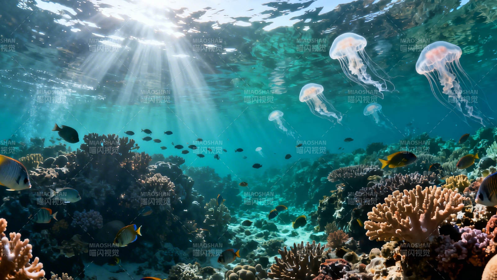 海底珊瑚与水母共舞图片