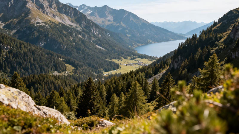 山峦环抱湖 松林映碧空图片