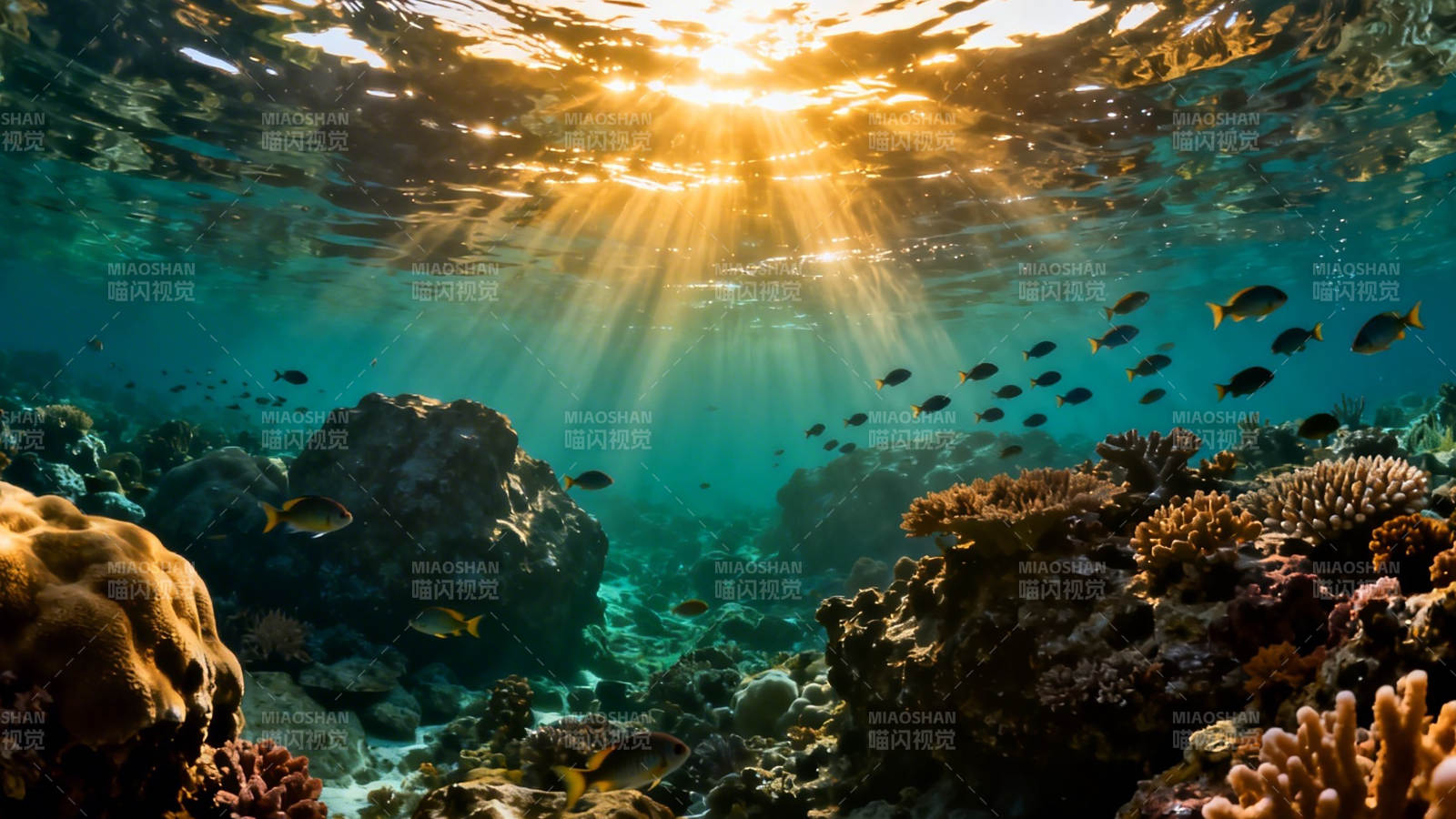 阳光穿透海底珊瑚世界图片
