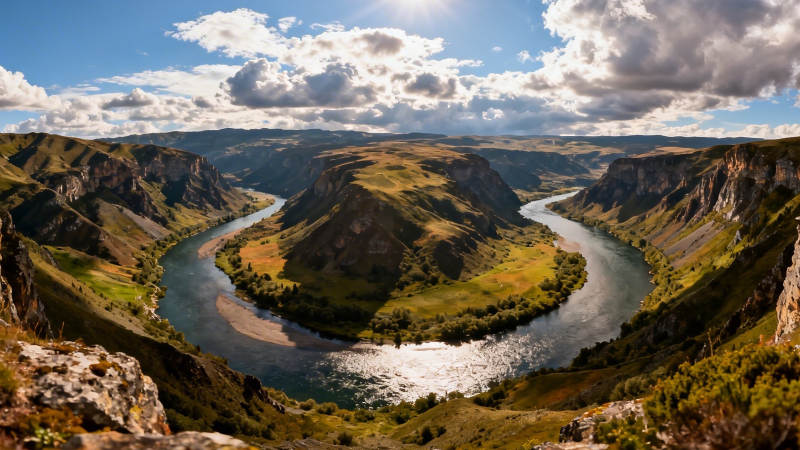峡谷河流蜿蜒 云影天光共舞图片