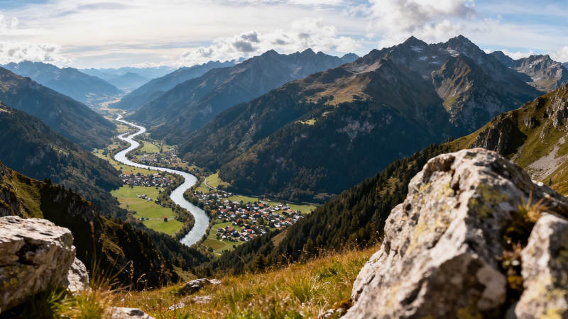 山谷蜿蜒 小镇依河而居图片