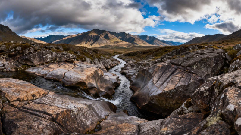 山涧溪流穿石过图片