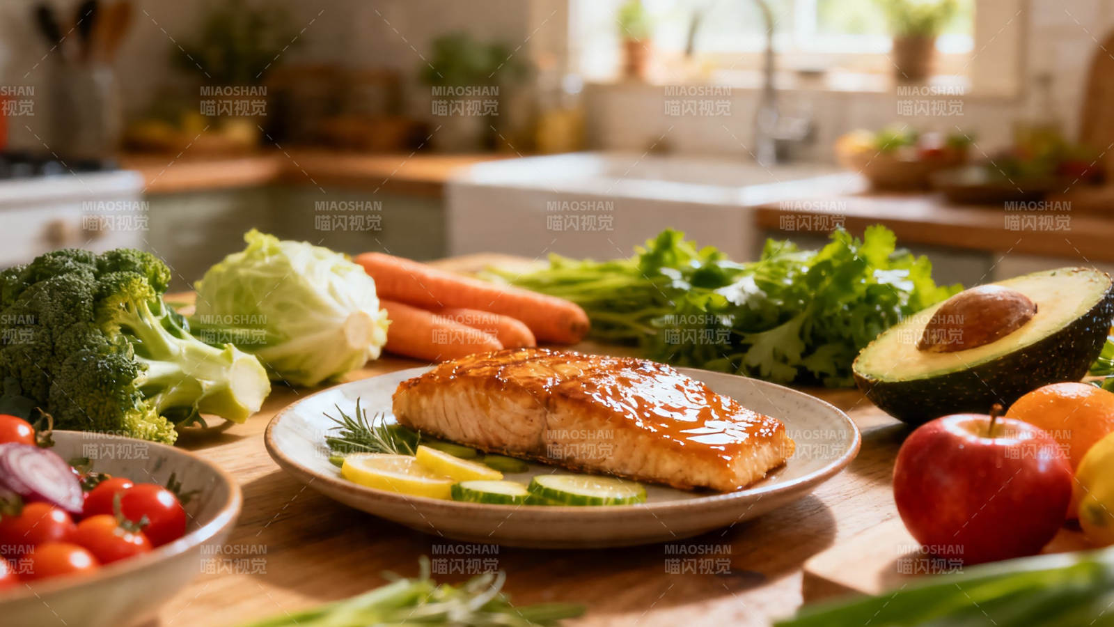 健康餐 三文鱼配时蔬图片