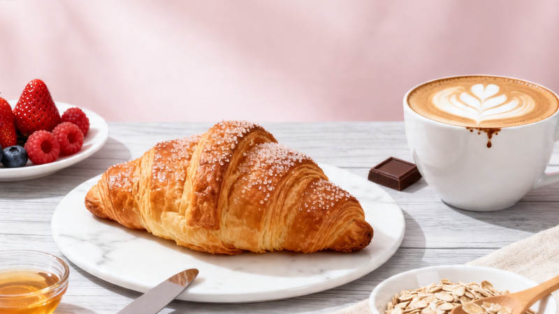 法式早餐 可颂配咖啡草莓图片