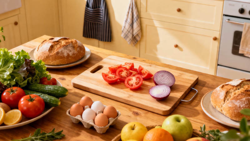 厨房食材丰富 准备烹饪中图片