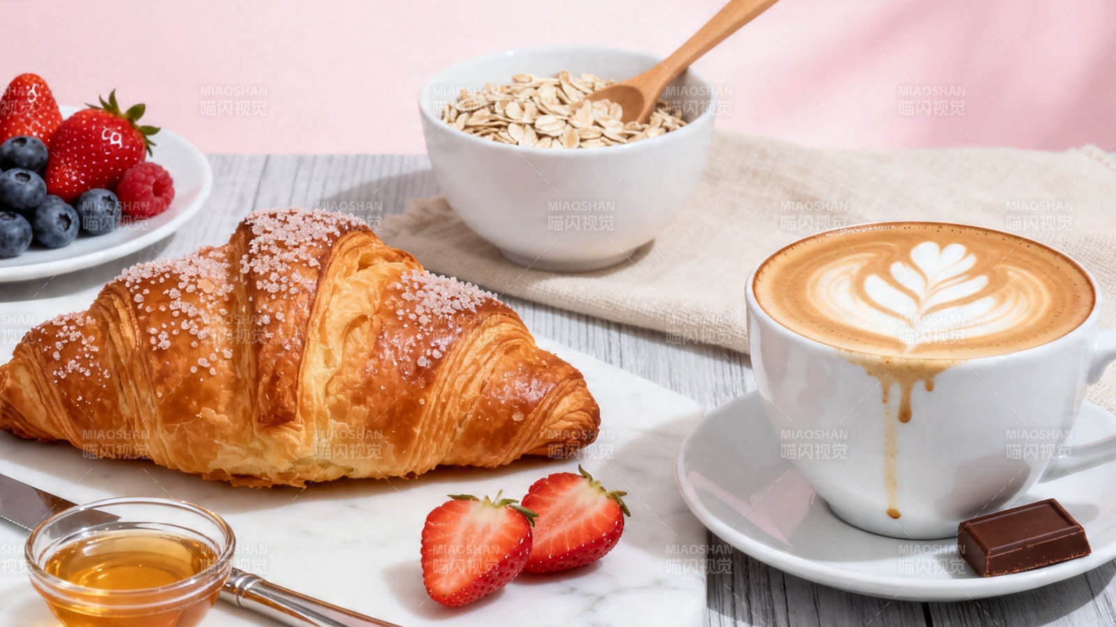 法式早餐 可颂咖啡燕麦图片