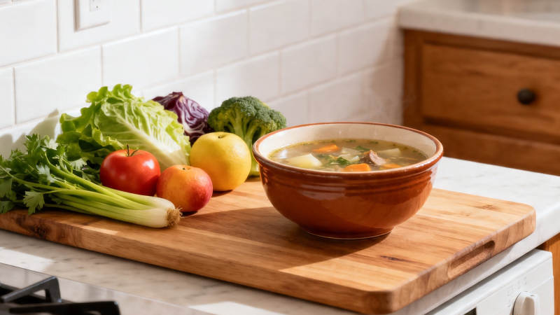 鲜蔬配热汤 健康好味道图片