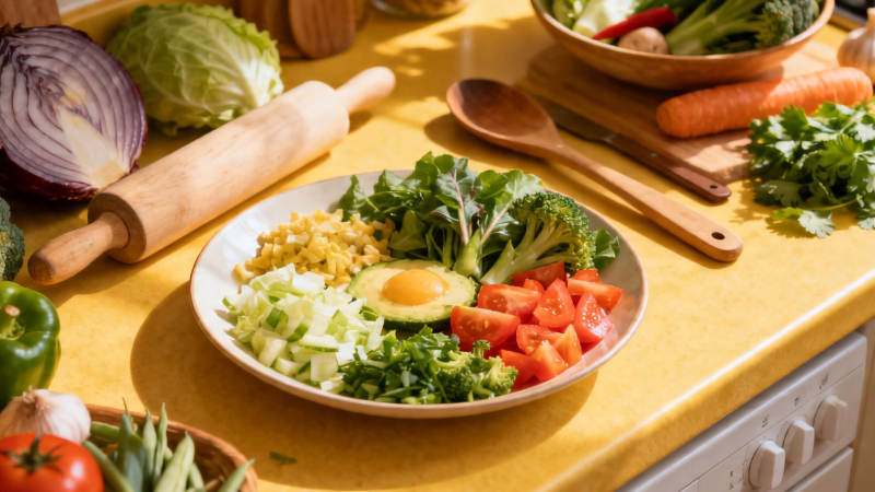 健康沙拉配新鲜蔬菜图片