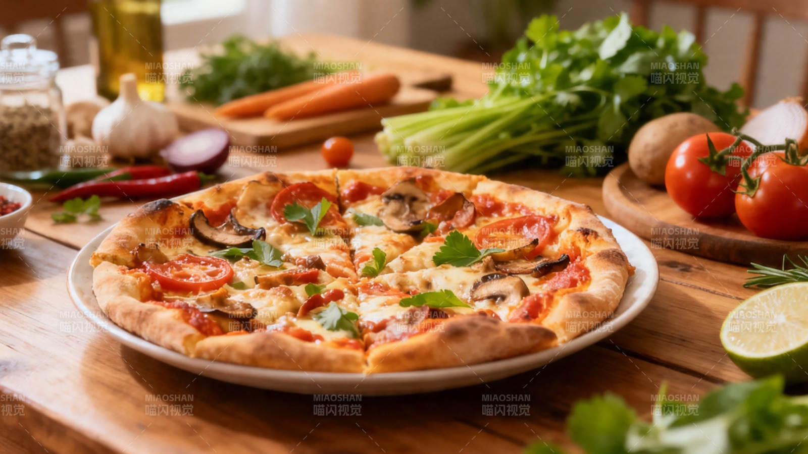 新鲜蔬菜配美味披萨图片