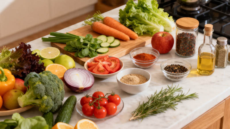 新鲜食材备餐台图片