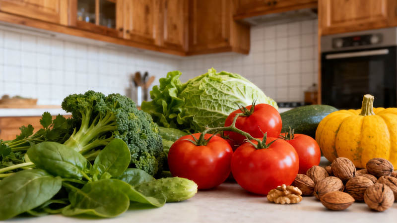 新鲜蔬果坚果厨房摆盘图片