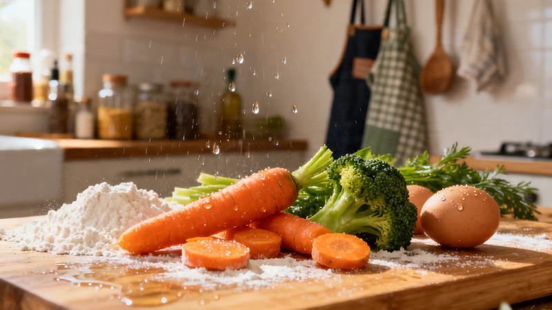 厨房食材飞溅瞬间图片