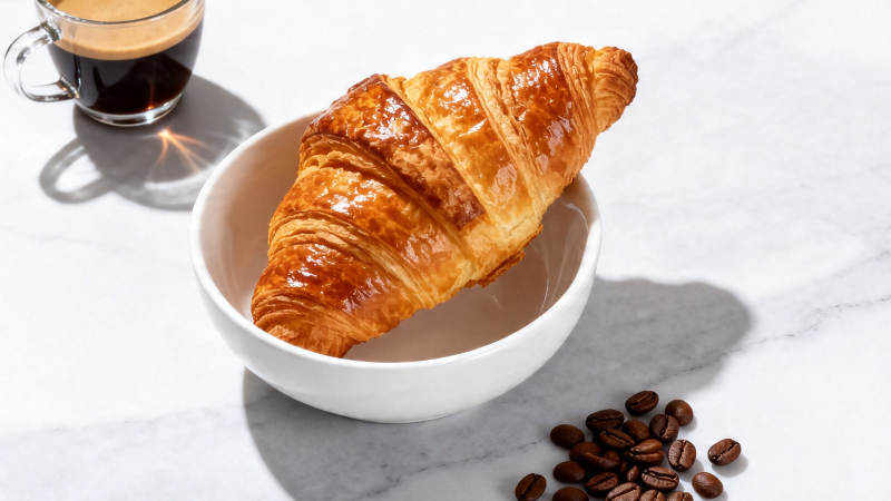 咖啡配 croissant 晨光早餐图片