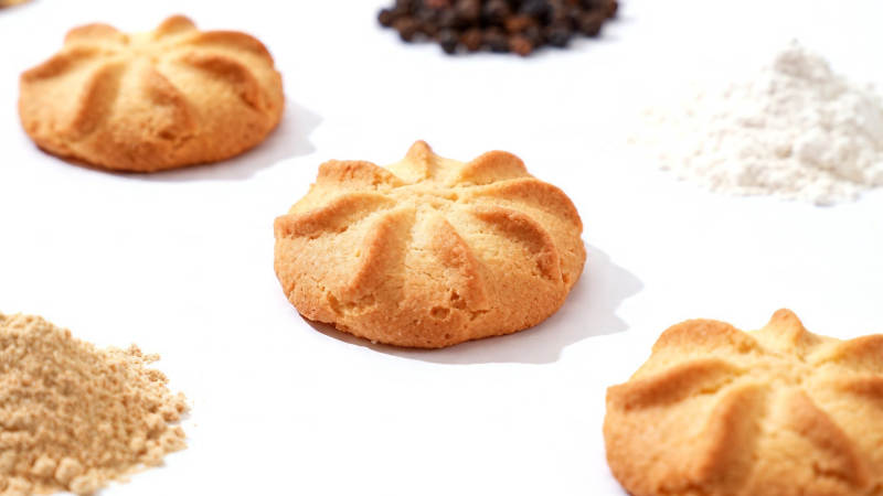 花形饼干与原料特写图片