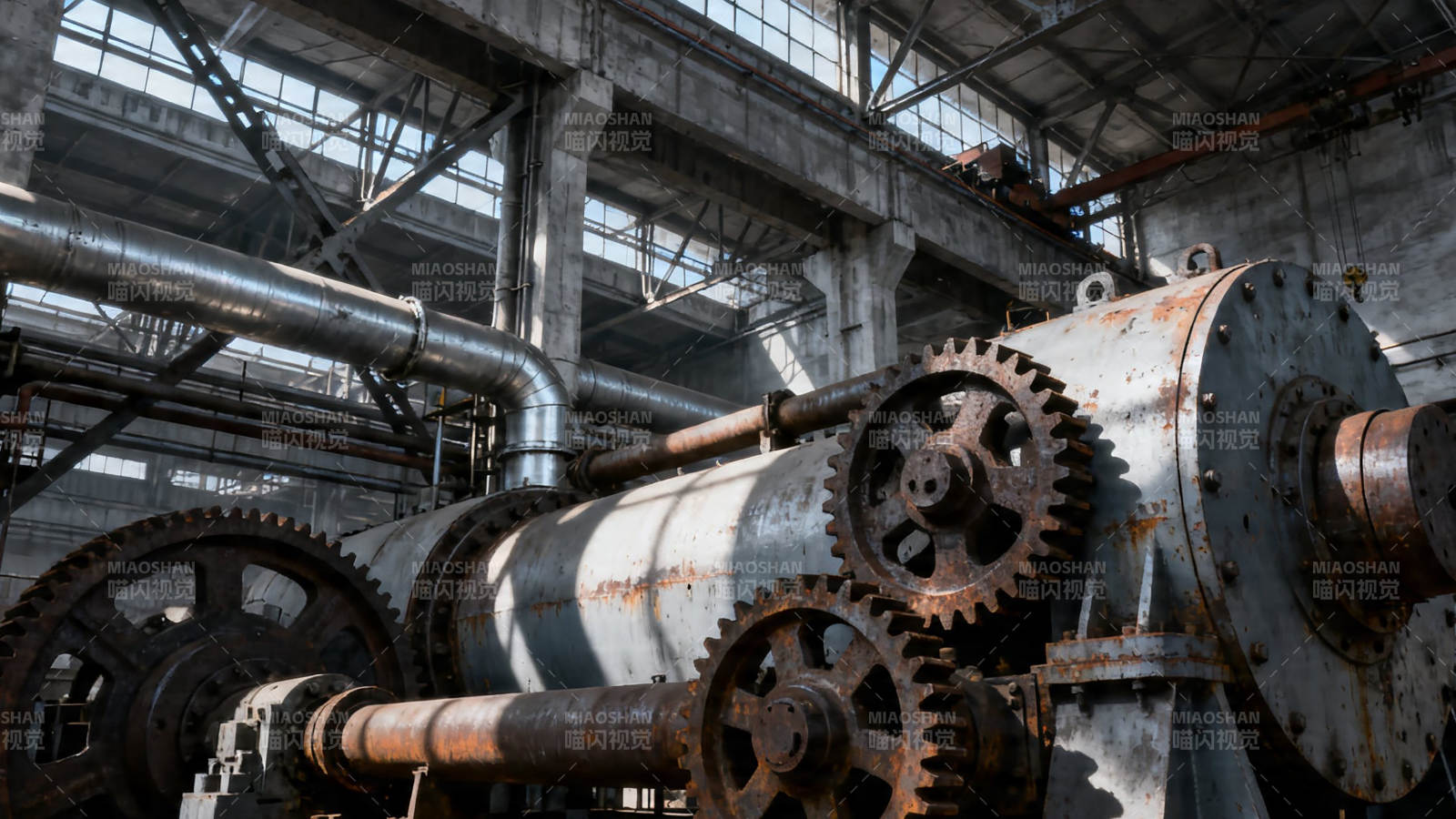 废弃工厂齿轮锈迹斑斑图片