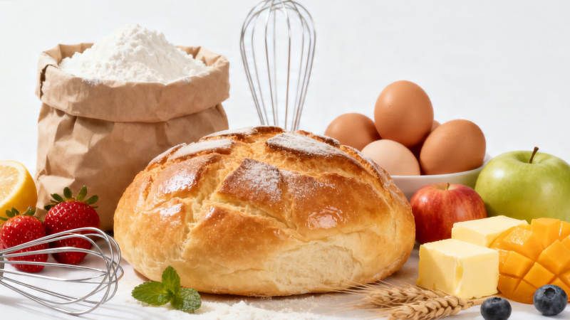 烘焙原料与新鲜面包图片