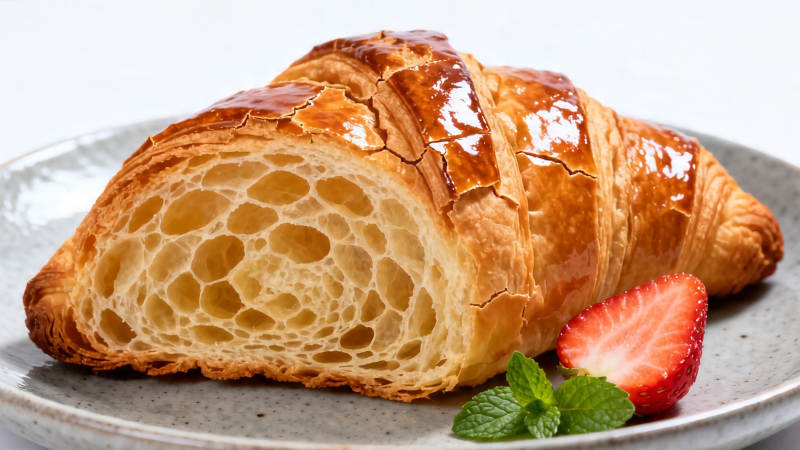 金黄酥皮可颂配草莓薄荷图片