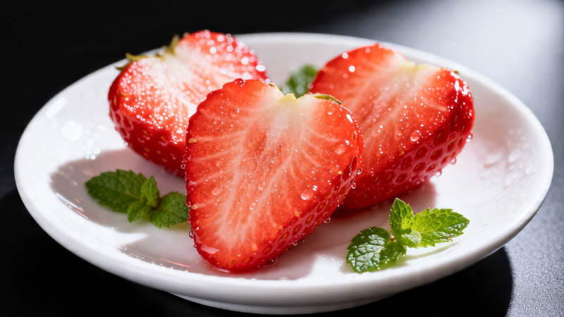 草莓切片配薄荷 清新诱人图片