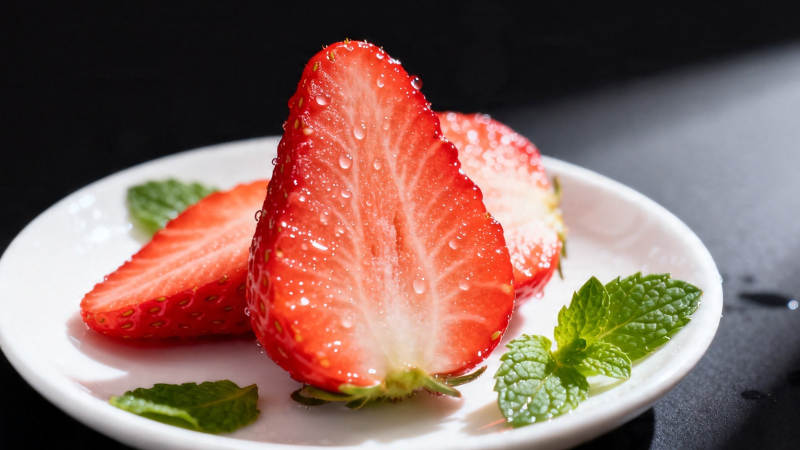 草莓切片配薄荷 清新诱人图片