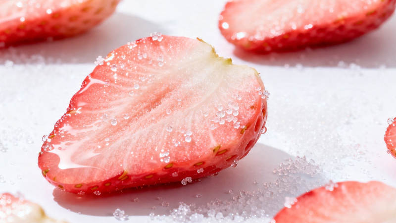 草莓切片撒糖 晶莹诱人图片